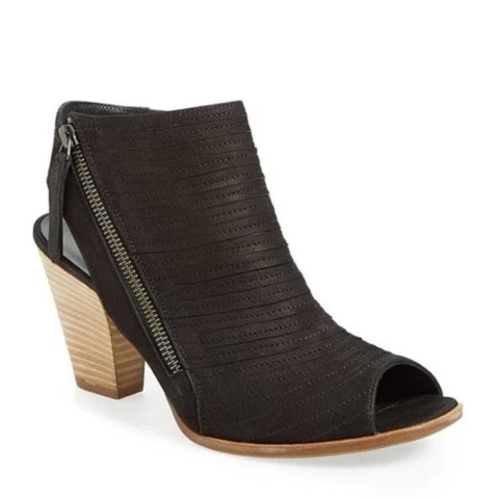 Paul Green "Cayenne" Booties Womens Size 6 US Black Leather Peep Toe Open Heel